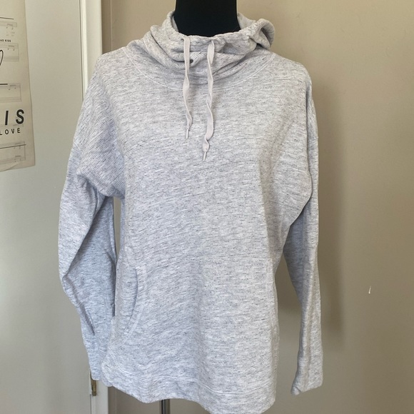 Champion Tops - Champion Elite Gray Stripe Kangaroo Pocket Funnel Neck Pullover Hoodie